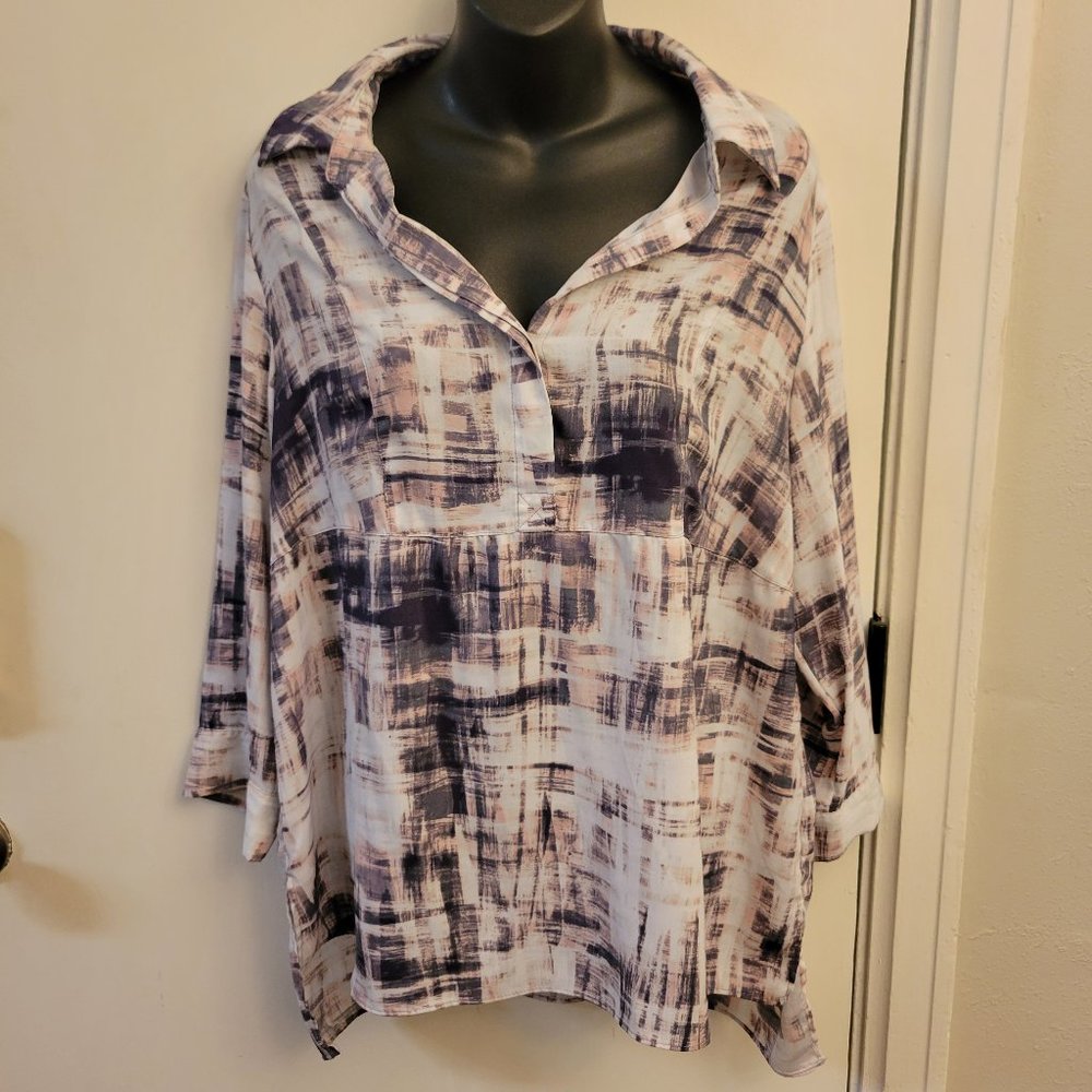 Simply Vera Abstract Watercolor Blouse Size xl